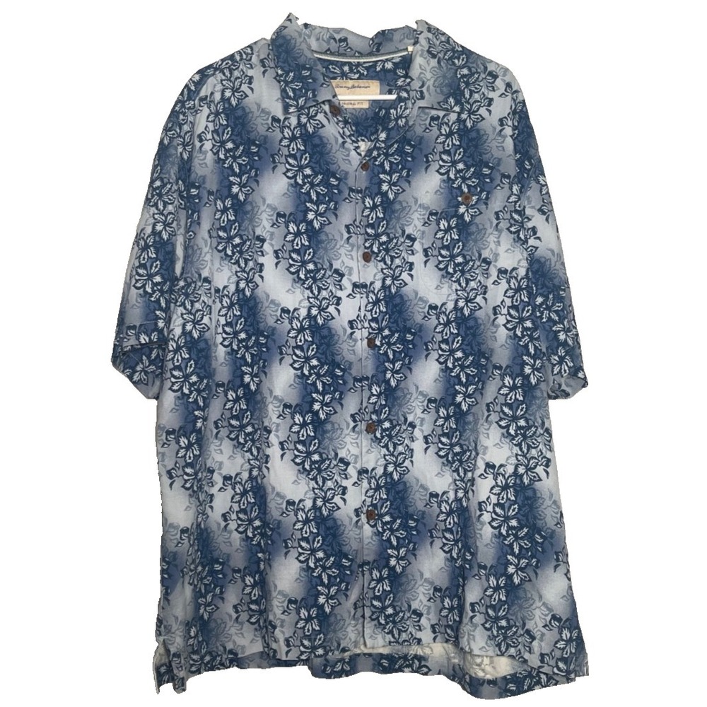 Tommy Bahama Shirt Men's XXL Blue Hawaiian‎ Floral Silk Original Fit Coastal